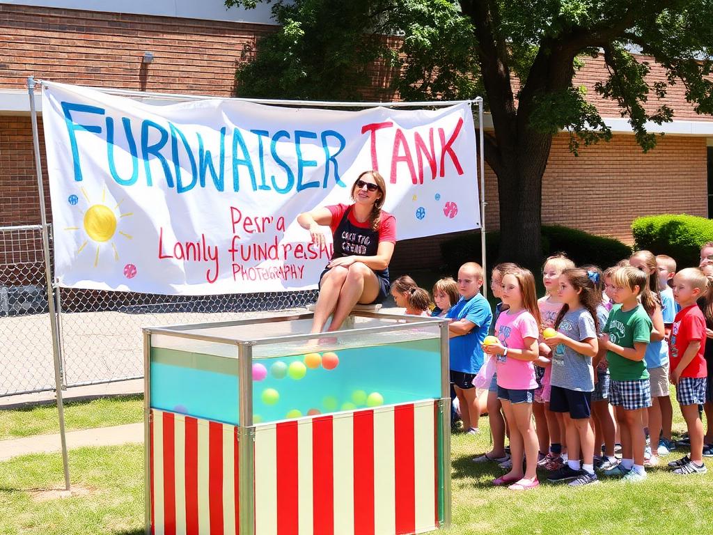 School fundraiser with a teacher perched over the dunk tank